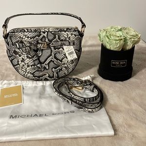 Michael Kors Emilia Half Moon Snakeskin Embossed Leather Crossbody Handbag NWT